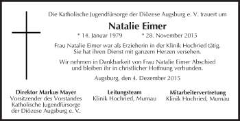 Traueranzeige von Natalie Eimer 