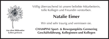 Traueranzeige von Natalie Eimer 