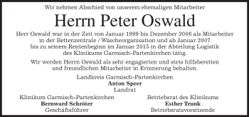 Traueranzeige von Peter Oswald 