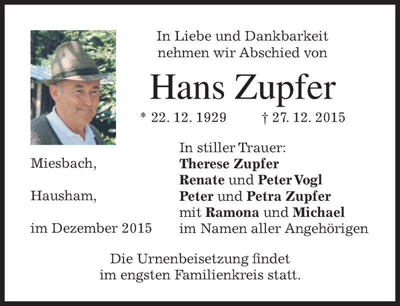 Traueranzeigen Von Hans Zupfer Trauer Merkur De