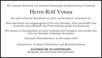 Traueranzeige von Rolf Vonau 