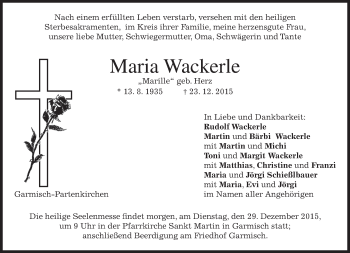 Traueranzeige von Maria Wackerle 