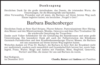Traueranzeige von Barbara Buchenberger 