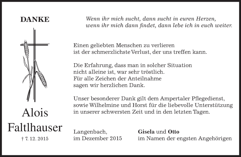  Traueranzeige für Alois Faltlhauser vom 24.12.2015 aus 