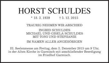 Traueranzeige von Horst Schuldes 