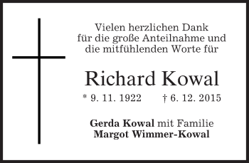Traueranzeige von Richard Kowal 