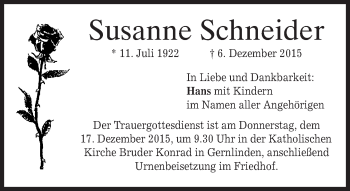 Traueranzeige von Susanne Schneider 