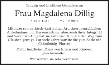 Traueranzeige von Magdalena Dillig 