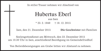 Traueranzeige von Hubertus Eberl 