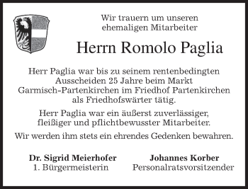 Traueranzeige von Romolo Paglia von merkurtz