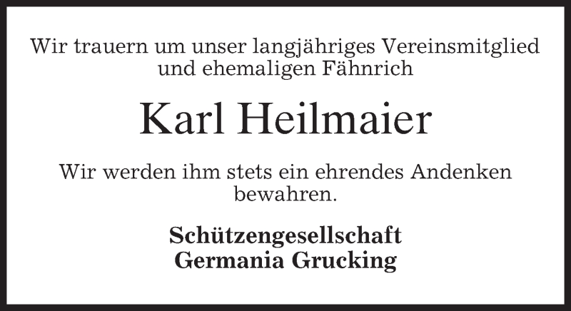  Traueranzeige für Karl Heilmaier vom 21.07.2015 aus merkurtz