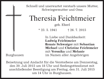 Traueranzeige von Theresia Feichtmeier von merkurtz