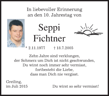 Traueranzeige von Seppi Fichtner von merkurtz
