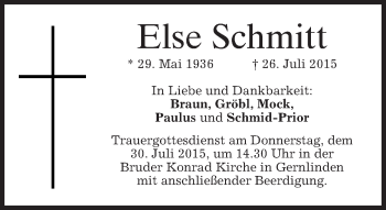 Traueranzeige von Else Schmitt von merkurtz