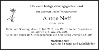 Traueranzeige von Anton Neff von merkurtz