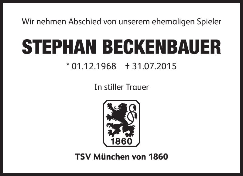  Traueranzeige für Stephan Beckenbauer vom 07.08.2015 aus merkurtz