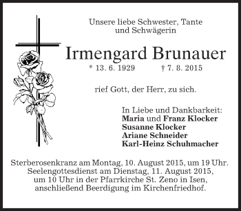 Traueranzeige von Irmengard Brunauer von merkurtz