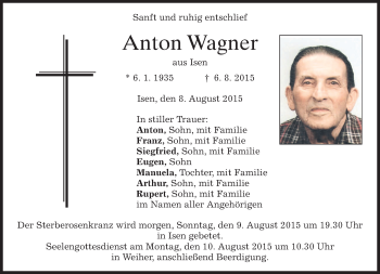 Traueranzeige von Anton Wagner von merkurtz