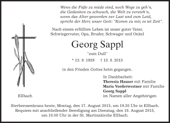 Traueranzeige von Georg Sappl von merkurtz