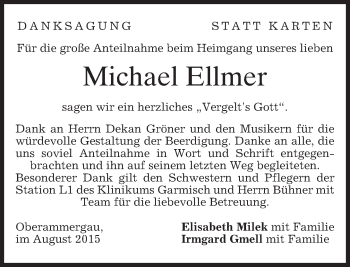 Traueranzeige von Michael Ellmer von merkurtz