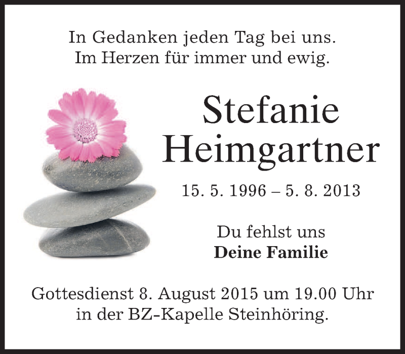  Traueranzeige für Stefanie Heimgartner vom 05.08.2015 aus merkurtz
