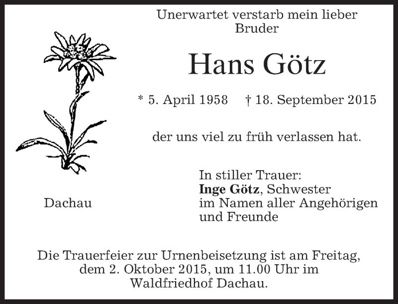 Traueranzeigen von Hans Götz trauer.merkur.de