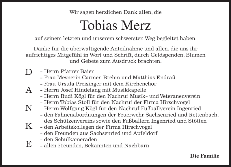  Traueranzeige für Tobias Merz vom 03.09.2015 aus merkurtz