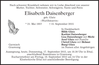 Traueranzeige von Elisabeth Daisenberger 