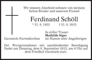 Traueranzeige von Ferdinand Schöll von merkurtz