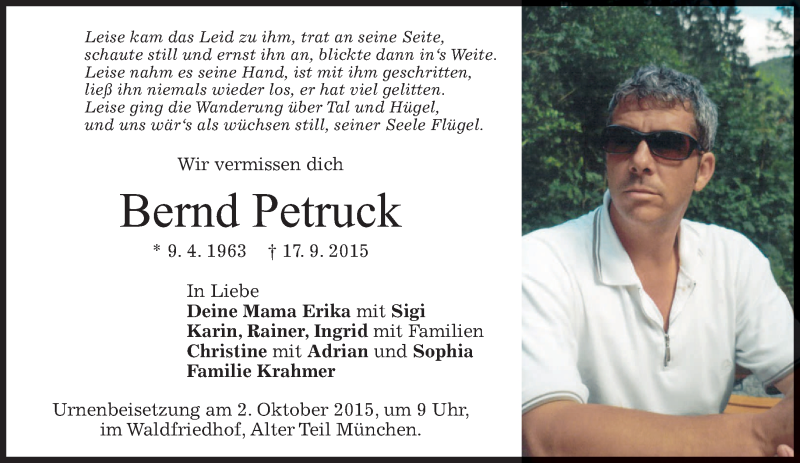  Traueranzeige für Bernd Petruck vom 22.09.2015 aus 