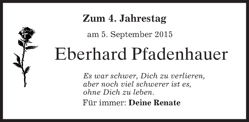  Traueranzeige für Eberhard Pfadenhauer vom 05.09.2015 aus merkurtz