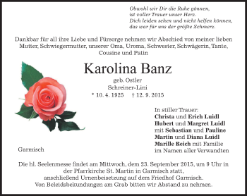 Traueranzeige von Karolina Banz 