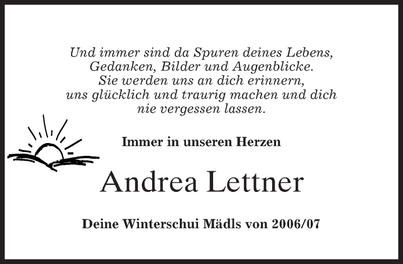  Traueranzeige für Andrea Lettner vom 22.09.2015 aus 