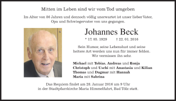 Traueranzeige von Johannes Beck 