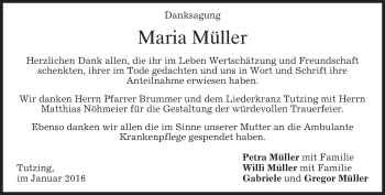 Traueranzeige von Maria Müller 