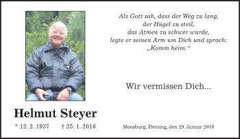 Traueranzeige von Helmut Steyer 