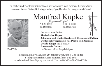 Traueranzeige von Manfred Kupke 
