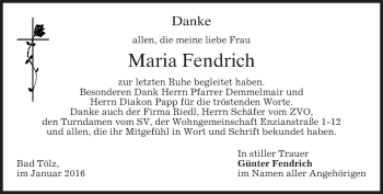 Traueranzeige von Maria Fendrich 