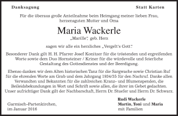 Traueranzeige von Maria Wackerle 