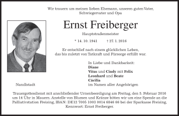 Traueranzeige von Ernst Freiberger 