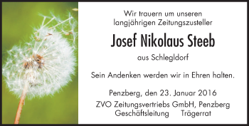 Traueranzeige von Josef Nikolaus Steeb 