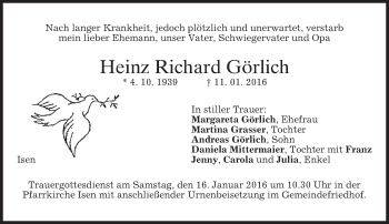 Traueranzeige von Heinz Richard Görlich 
