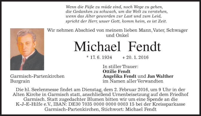  Traueranzeige für Michael Fendt vom 30.01.2016 aus 