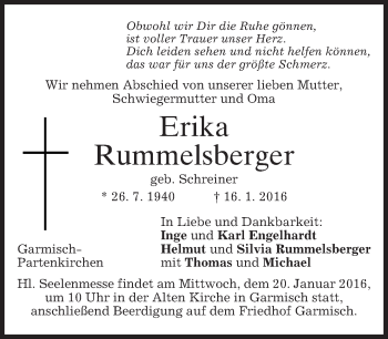 Traueranzeige von Erika Rummelsberg 