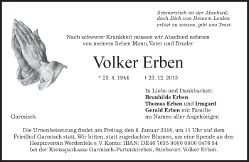 Traueranzeige von Volker Erben 