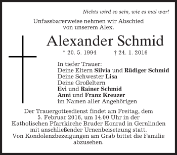 Traueranzeige von Alexander Schmid 