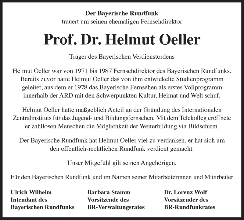  Traueranzeige für Helmut Oeller vom 30.01.2016 aus 