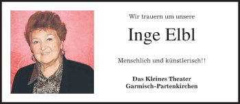 Traueranzeige von Inge Elbl 