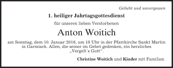 Traueranzeige von Anton Woitich 