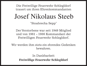 Traueranzeige von Josef Nikolaus Steeb 